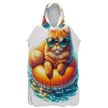 Imagem de Joisal Lindo gato nadador poncho de surfe para adultos trocador de roupa de secagem rápida unissex adulto poncho com capuz toalhas de banho de praia com capuz