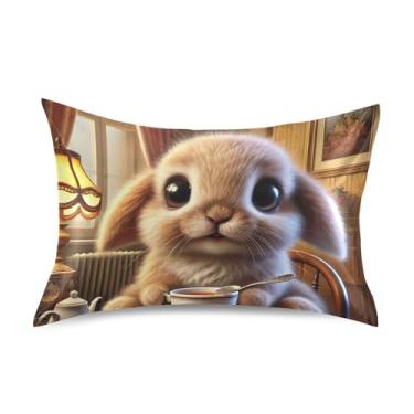 Imagem de Fronhas de cetim floral padrão king queen fronha refrescante decoração de casa roupa de cama tamanho padrão 66.0 cm x 50.8 cm Lovely Bunny Tea Time