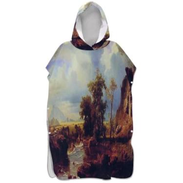 Imagem de Joisal Pintura de paisagem estética poncho de surfe trocador roupão adulto praia com capuz toalha de banho de secagem rápida ponchos femininos com capuz