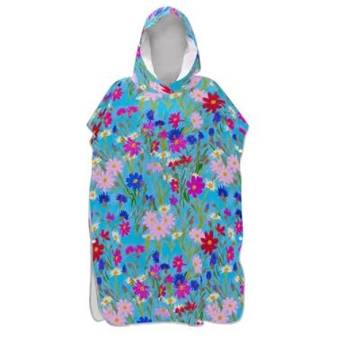 Imagem de TSENQUE Poncho de surfe trocador de roupão para praia Adul toalha floral plus size adulto ponchos para mulheres flores coloridas estética