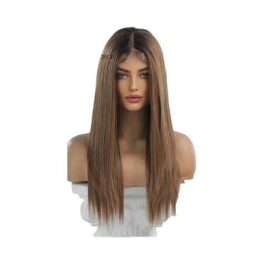Imagem de Peruca Longa Lisa Loira Com Renda Frontal Para Mulheres Brancas, Sinté