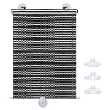 Imagem de Cortinas de janela retráteis sem perfuração com 3 ventosas, cortina de cobertura temporária blackout preta para quarto de casa (125 cm C × 68 cm L, ponto preto)