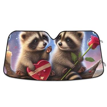 Imagem de Guarda-sol personalizado romântico guaxinim amor amor carro para para-brisa bonito impressão dobrável automotivo protetor solar P 134.6 cm x 59.7 cm