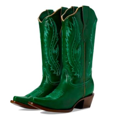 Imagem de Dystralix Botas femininas vintage bordadas na altura do joelho, botas ocidentais, salto grosso, bico fino, bico fino, cano médio, botas de cowgirl, metálica, fosca, com corte em V, exótica, 4-11 M EUA