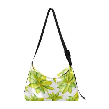 Imagem de Bolsa transversal Galaxy Wallpaper com alça larga, bolsa de ombro de couro, bolsa de ombro masculina de couro, Folha de folhas verdes-1, One Size