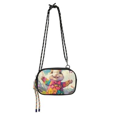 Imagem de TSENQUE Coelhinho da Páscoa colorido bolsas fofas para mulheres, bolsa tiracolo pequena, bolsa de viagem sobre o ombro, bolsa feminina fofa para celular com alça