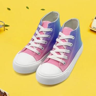 Imagem de Tênis infantil de lona, cano alto, sem cadarço, para meninas, meninos, moderno, cano alto, lona, clássico, casual, arco-íris, tênis, Arco-íris, 10 Toddler