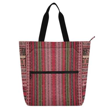 Imagem de Area Ethnic Red Bolsas de trabalho femininas de lona com zíper, bolsa de praia, carteiro, livros, presentes