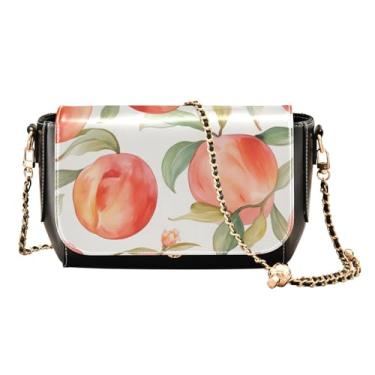 Imagem de Bolsa tiracolo feminina roxa e amarela floral em couro branco, bolsa feminina de couro, bolsa de ombro para mulheres, Pintura pêssegos floral-1, One Size