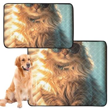 Imagem de TSENQUE Óculos de sol Cool Long Hair Cat Pet Reutilizável Pee Pad Lavável para Animais de Estimação Almofadas de Xixi Impermeável Tapete de Cercadinho Absorvente, Médio + Grande, Conjunto de 2