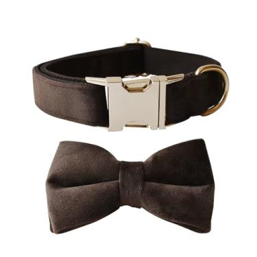 Imagem de Love Dream Coleira para cachorro de gravata borboleta, coleiras de veludo com fivela de metal destacável, macia, confortável, ajustável, para cães pequenos, médios e grandes (GG, marrom)