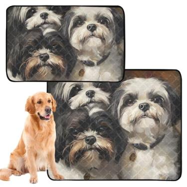 Imagem de TSENQUE Almofadas de xixi para cães para animais de estimação e gatos, reutilizáveis, fofas, Shih Tzu, arte para cães, absorvente para cães, treinamento, à prova d'água, tapete de cercadinho para cães