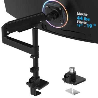 Imagem de Braço de monitor resistente para telas Ultrawide de 13-49 polegadas, suporta até 20 kg, suporte de monitor único totalmente ajustável, com braçadeira e base de ilhós, suporte de mesa VESA de 75/100 mm