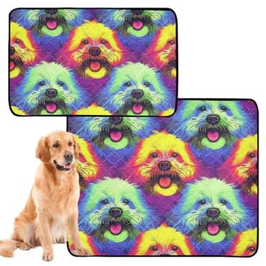 Imagem de Almofadas de xixi para cães, lavável, reutilizável, tapete de xixi, cores arco-íris, filhote de cachorro, tapete absorvente impermeável, cercadinho para cães, médio + grande, conjunto de 2