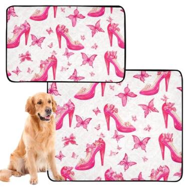 Imagem de Sapatos de salto alto borboleta rosa para animais de estimação reutilizáveis almofadas de xixi laváveis à prova d'água tapete de cachorro fofo almofadas de treinamento de filhotes para cães, médio +