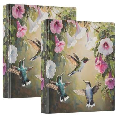 Imagem de Fichários elegantes de beija-flores rosa com 3 anéis de 3 cm comporta 200 folhas fofas pastas de portfólio floral anel redondo fichário de escritório, 31,5 x 27 x 6 cm, 1 pacote