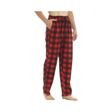 Imagem de Calças De Pijama Masculinas Em Flanela Com Estampa Xadrez E Bolsos, Co