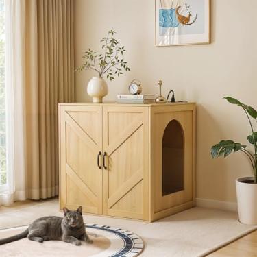 Imagem de Caixa de areia para gatos, caixa de areia grande automática para 3/4, com portas removíveis DIY, estação de carga, madeira