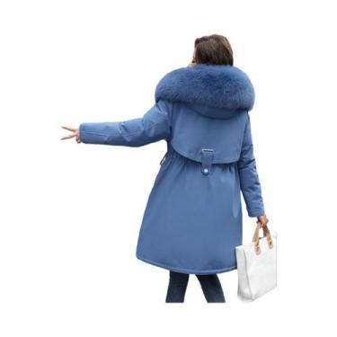 Imagem de Casaco Feminino De Inverno Parka Com Capuz Forro De Lã Gola De Pele Ca