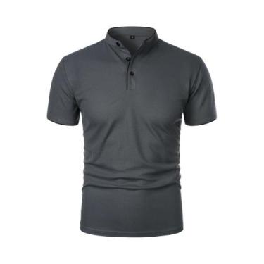 Imagem de Camiseta Masculina Casual De Cor Sólida Com Gola Alta E Manga Curta, M