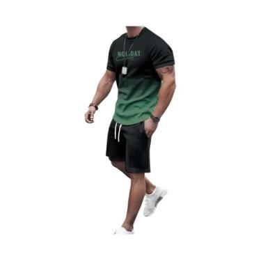 Imagem de Conjunto De Roupas Esportivas Masculinas De Verão Camiseta Impressa Em