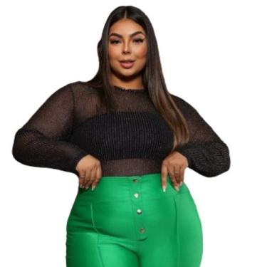Imagem de Blusa Tule Transparente Plus Size Manga Longa - La Secret, PLUS SIZE, 