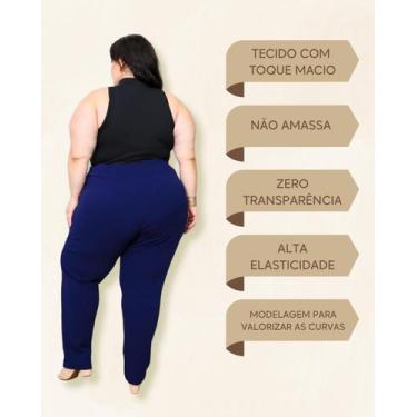 Imagem de Calça Azul Feminina Social Plus Size Malha Crepe Legging Ocasioes G1 a