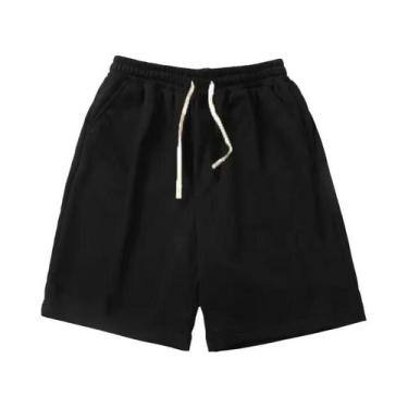 Imagem de Bermuda Esportiva Masculina Solta Em Algodão Preto Puro Para Todas as 