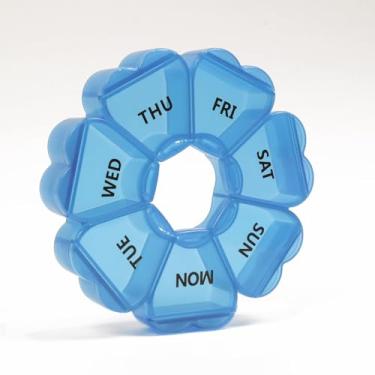 Imagem de Lindo recipiente de vitaminas para viagens – Caixa de comprimidos circular divertida, organizador semanal de 7 dias, estojo de comprimidos de coração, organizador de comprimidos portátil de