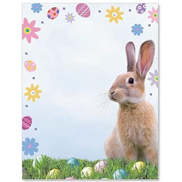 Imagem de Paperdirect Papel de papelaria vívido Peter Cottontail coelho, ovos, flores, tema de Páscoa, primavera, papel de borda, papel timbrado 21 x 28, 25 folhas, papel de escrita premium elegante, papel
