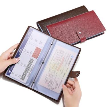 Imagem de Organizador de recibos de couro, organizador de cupons com 40 bolsos, organizador multiuso, porta-cupons estilo carteira evita perda ou dano de recibos e cupons (vermelho)