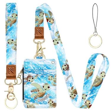 Imagem de Porta-crachá de identidade 2 em 1 tartaruga marinha e carteira com cordão para professores, enfermeiras, profissionais - linda bolsa de moedas com zíper, alça de pulso removível e cordão de pescoço, 5