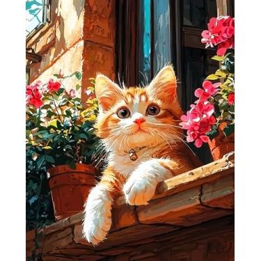 Imagem de igoodom Kit de pintura de gato por números para adultos – Gato adulto pintura por número em tela, conjunto de pintura acrílica DIY para decoração de casa, 40,6 x 50,8 cm