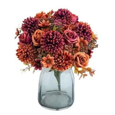 Imagem de Flores Decorativas Artificiais - Ideais Para DecoraçãO De Outono, DecoraçãO De Interiores E Arranjos De Mesa(Pôr do sol vermelho-2S,3 Unidades)