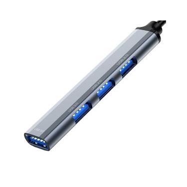 Imagem de Adaptador Hub USB-C 3.0 4 em 1, 1x USB 3.0, 3x USB 2.0, Transferência 5Gbps, Corpo em Alumínio, Cinza, HUB41A-V2, ELG