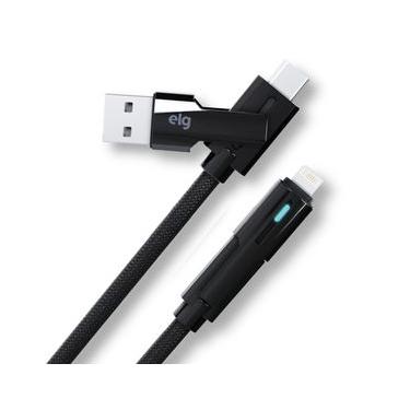 Imagem de Cabo em 4 em 1 ,USB Tipo-C, USB-A e Lightning, 3A e 60 W, 1,2 metro, Preto, CS41FLEX, ELG