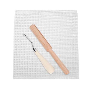 Imagem de Acouto Kit de Tecelagem de Tapetes DIY - Tecido de Malha de 50x50cm Com Cabo e Cortador de Madeira, Ideal para Presentes Artesanais e Projetos Domésticos