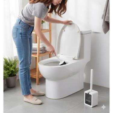 Imagem de Escova Sanitária Plástico Suporte Banheiro Higiene Vaso Bacia Sujeira 