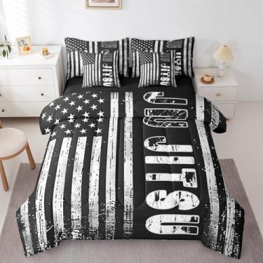 Imagem de Manfei Conjunto de cama solteiro de jiujitsu, 7 peças, estampa da bandeira americana, tema esportivo de judô japonês em uma bolsa com edredom, lençóis e fronhas, decoração de quarto de crianças e