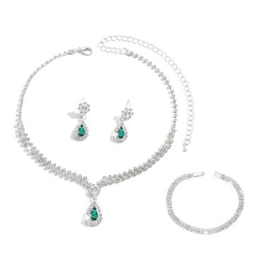 Imagem de OIDIMS Conjunto de joias de casamento de lágrima para mulheres colares de zircônia cúbica de luxo brincos pendentes delicados pulseira ctystal declaração formatura vestido de concurso acessórios de