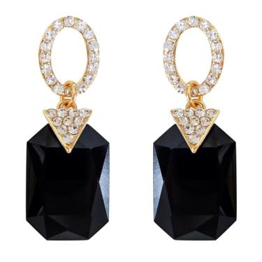 Imagem de Navachi Brincos pendentes de zircão quadrado de cristal branco banhado a ouro 18 k, Zinco Zircônia cúbica, Zircônia cúbica