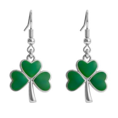 Imagem de Brincos femininos do Dia de São Patrício | Brincos de trevo irlandês com pingente verde | Joias irlandesas - Presente adorável