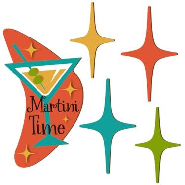 Imagem de Amyhill 6 peças de madeira decoração moderna de meados do século arte de parede estrela atômica retrô de meados do século arte de parede para decoração de sala de escritório em casa (hora de Martini)