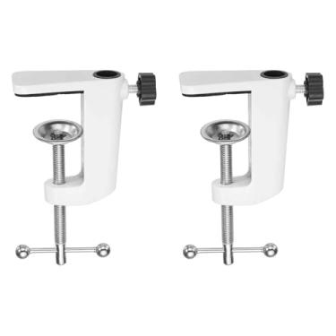 Imagem de HARFINGTON 2 peças de montagem de grampo de mesa de metal, furo de 6 cm de diâmetro de 6 cm, suporte universal em cantilever com parafuso ajustável, alça de plástico para suporte de lâmpada de braço