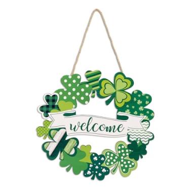 Imagem de Grinalda de São Patrício para Porta de Entrada, Grinalda Trevo da Sorte em Madeira Pendurar na Porta Enfeite Parede Irlandês Casa Estilo Quinta Decoração para Festas Interiores e Exteriores