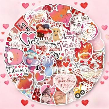 Imagem de Conjunto de adesivos com tema romântico de 50 peças - PVC impermeável e decalques de papel reutilizáveis com desenhos florais e de coração para álbuns, notebooks, agendas, guitarras e malas