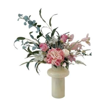 Imagem de KEG801302 Flores falsas mesa de jantar em casa, mesa de café, arranjos de flores decorativas, flores de seda, simulação de flores, peônia, arte floral, decoração de buquê rosa (1)