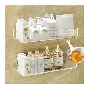 Imagem de Organizador de chuveiro para banheiros domésticos, prateleira de armazenamento de parede de plástico de camada dupla para cosméticos, artigos de higiene pessoal e suprimentos que não precisam ser
