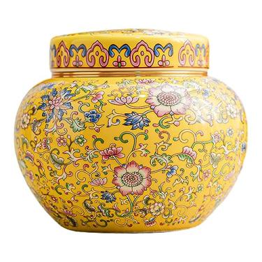 Imagem de Wswqop Vaso de Vidro, Porta-chá com Tampa, Versátil, Criativo, Arte em Esmalte, para a Mesa, para Artesanato, Vaso de Flores, Pote de Gengibre de Cerâmica Pa, AMARELO, Tamanho real