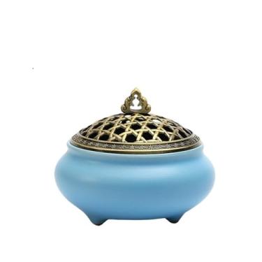 Imagem de Queimador de incenso decorativo de cerâmica ideal para manchas, queima de incenso, propósito ritual, apanhador de cinzas decorativo (azul)